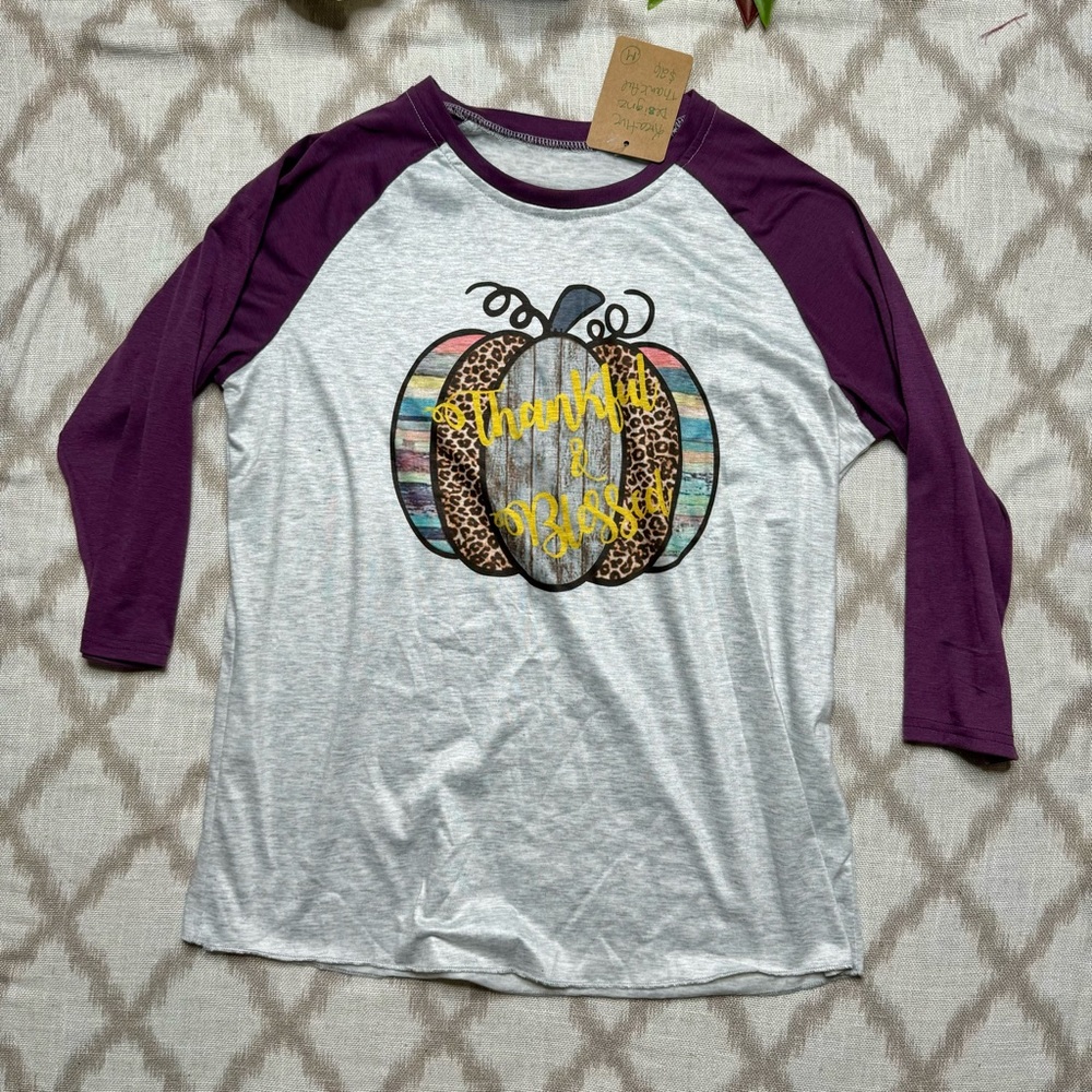 Thankful Blessed pumpkin baseball tee
